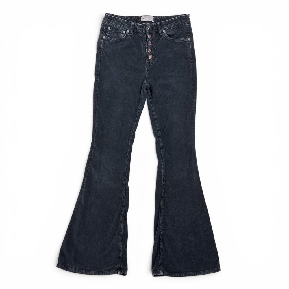 Free People Corduroy Flare Pants Women 29 Black Button Fly Excellent